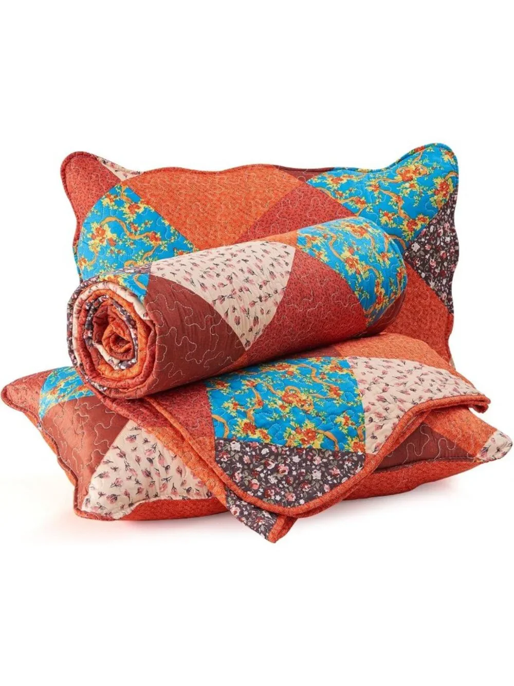 Multicolor Patchwork Twin Quilt Set - Soft Microfiber Lightweight Bedspread